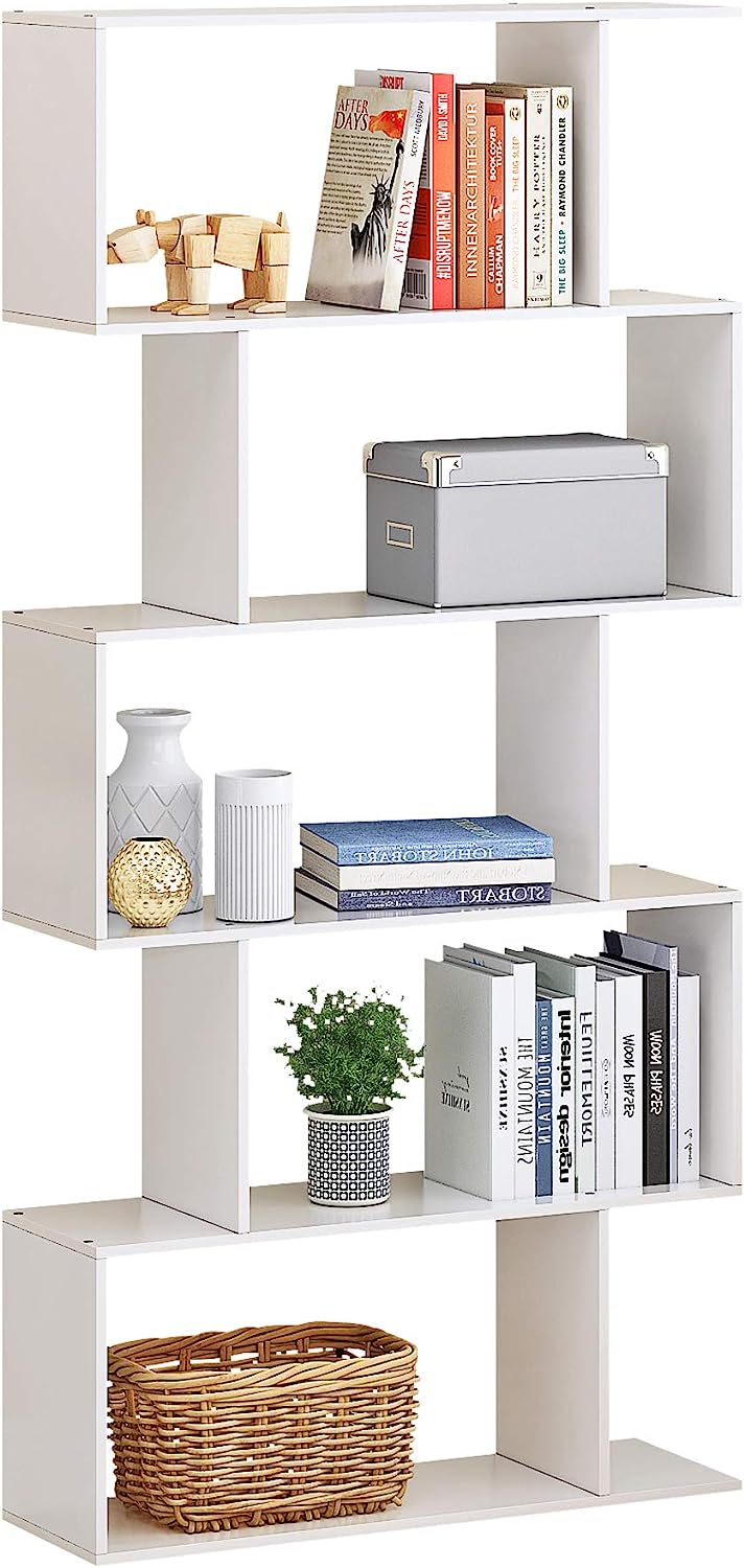Homefort 5-Tier Modern Wood Bookcase, Open Shelf and Room Divider,White