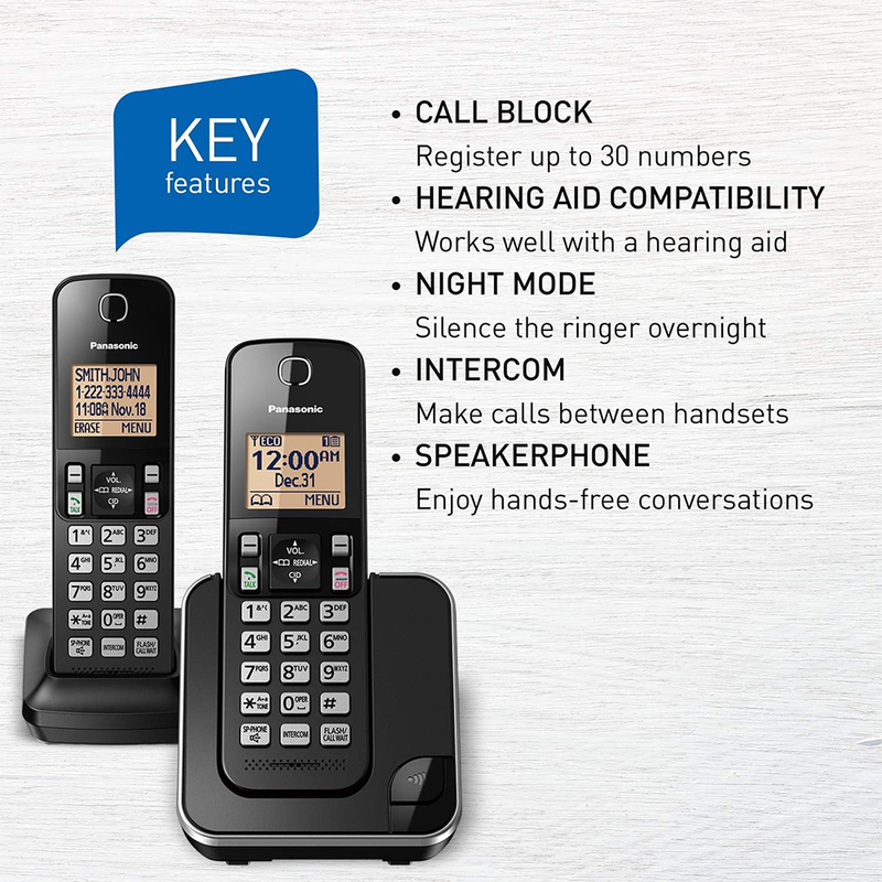 Panasonic KX-TGC382C Cordless Phone System with 2 Handsets (Black) (Refurbished)