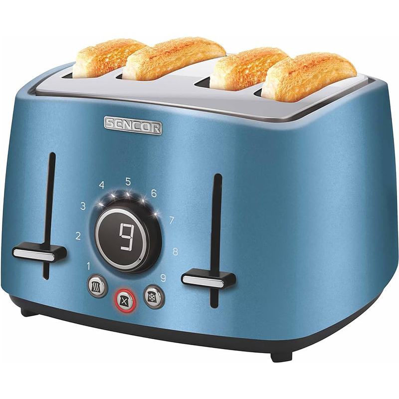 Sencor STS-6072BL 4-Slice Premium Metallic Toaster with Digital Button and Toaster Rack (Blue)