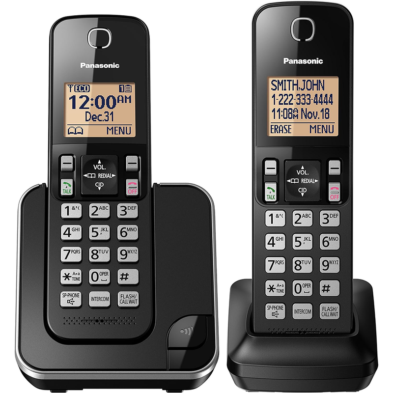 Panasonic KX-TGC382C Cordless Phone System with 2 Handsets (Black) (Refurbished)