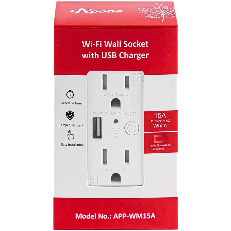 Apone APP-WM15A Smart Wi-Fi Wall Plug with USB Port