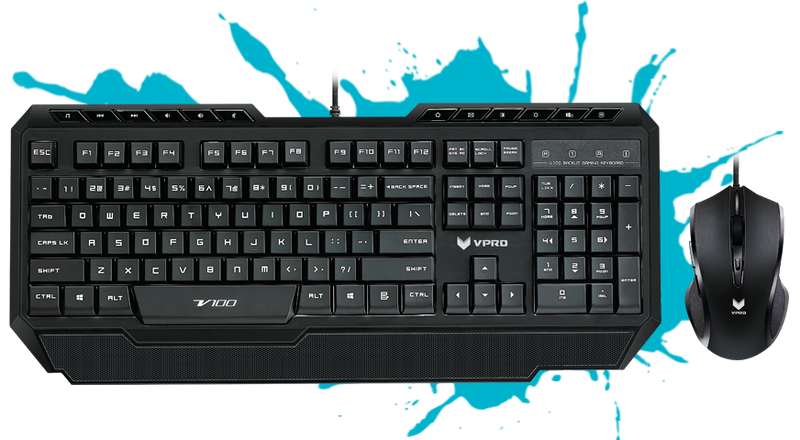 Rapoo V100 Backlit Gaming Keyboard & Optical Gaming Mouse (Black)