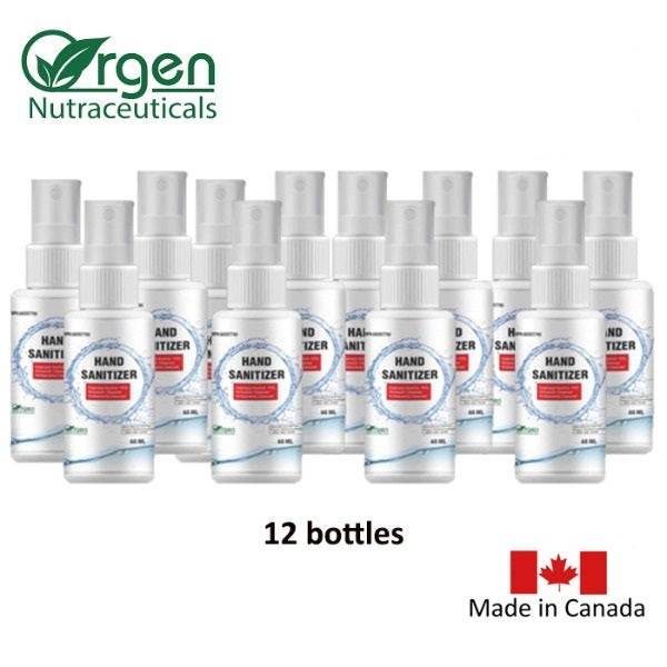 Orgen Nutraceuticals 70% Isopropyl Alcohol Hand Sanitizer Spray (60ml/bottle) (12 Bottles) (Made in Canada)