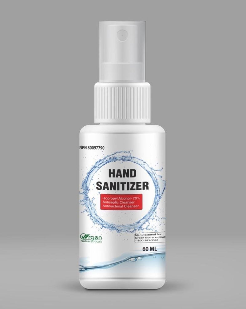Orgen Nutraceuticals 70% Isopropyl Alcohol Hand Sanitizer Spray (60ml/bottle) (12 Bottles) (Made in Canada)